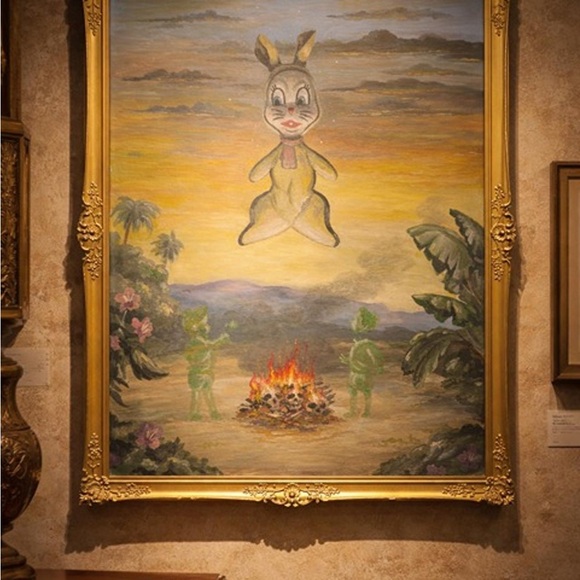 Meet the Posher Other - Original Surreal Oil Painting Framed Bunny Symbolic Scene 18x24 One of a KindArt